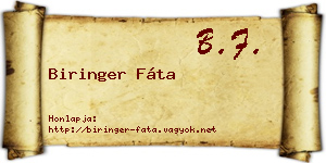 Biringer Fáta névjegykártya